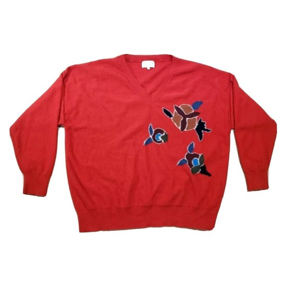 Eric Bompard Paris XXL Cashmere Sweater Pullover Red + Woven Designs - Picture 1 of 9